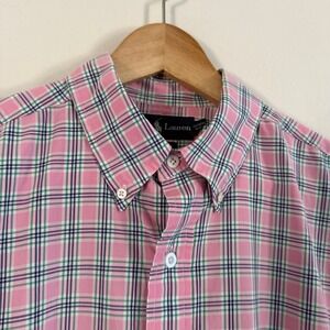 Ralph Lauren Men Classic Fit Pink Plaid Short Sleeve Button Down Shirt Large